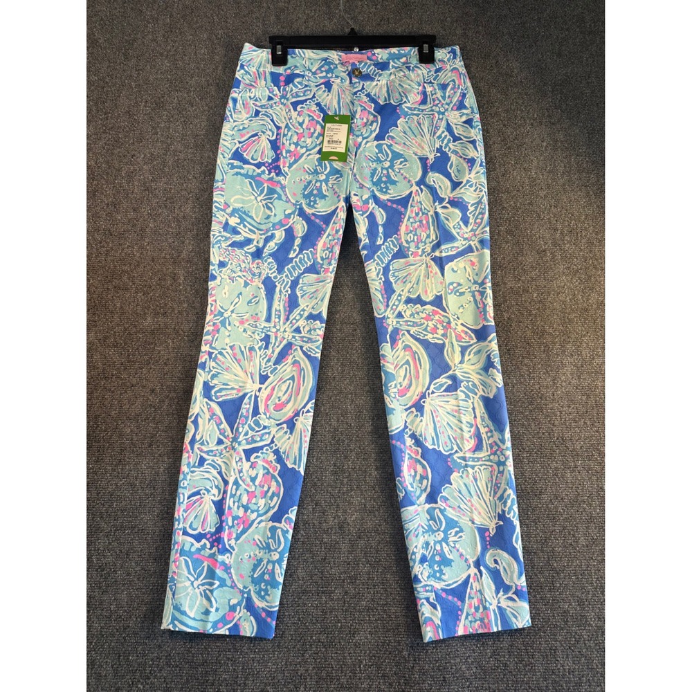 Lilly Pulitzer Kelly Skinny Ankle Pant 6 Into The Deep Blue Shell Print New